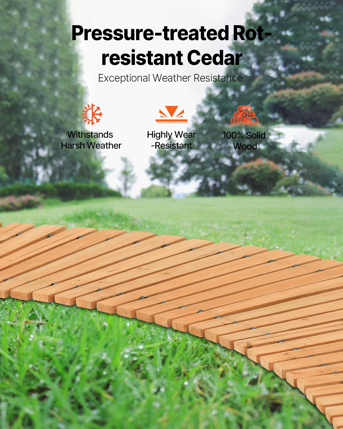 Roll-Out Cedar Garden Pathway | Weather-Resistant, Non-Slip Walkway