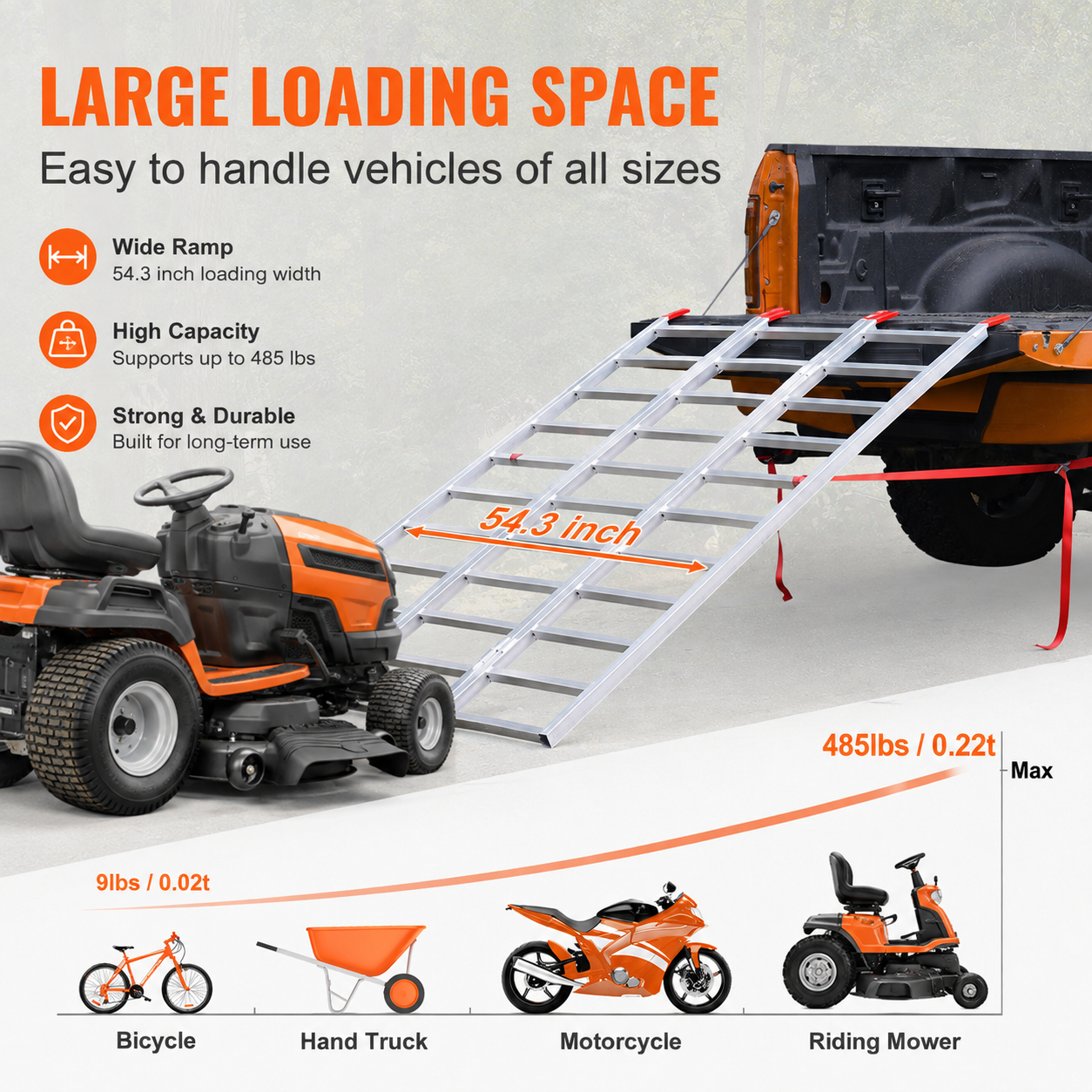 77" Tri-Fold Aluminum Loading Ramp - 1,500 lb Capacity for Lawn Tractors, Riding Mowers & Yard Equipment