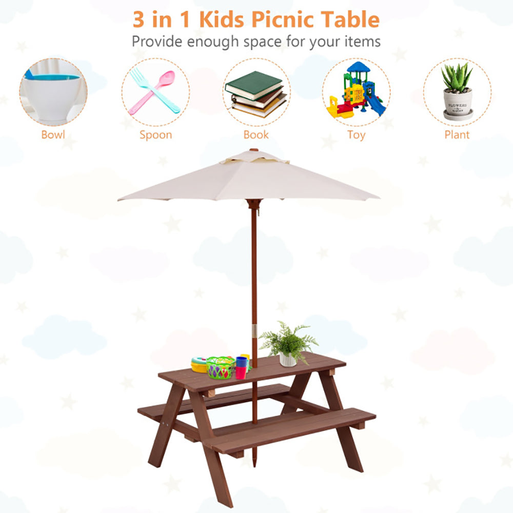 Kids Outdoor Picnic Table & Bench Set with Removable Sun Umbrella | Seats 4