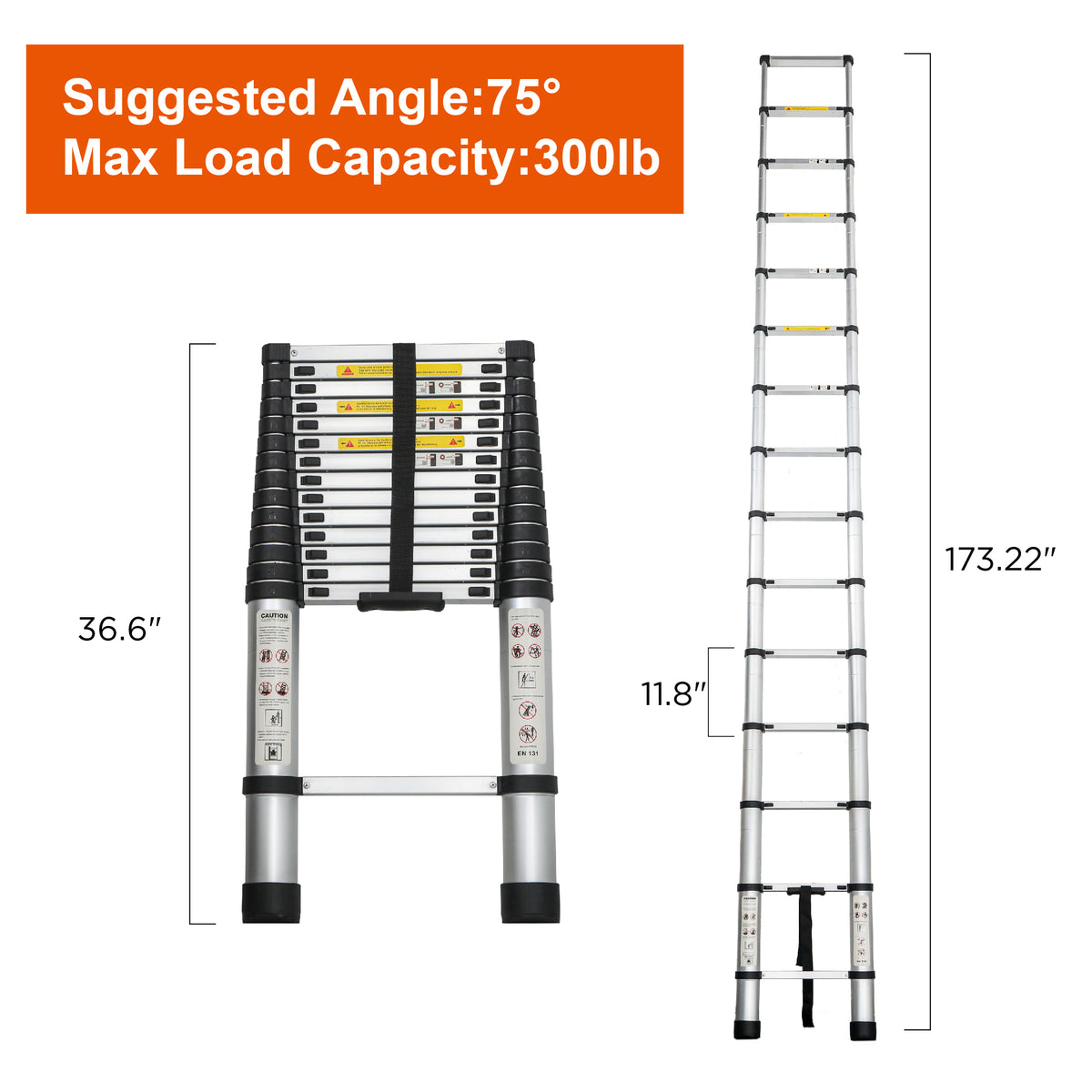 14.5 FT Telescoping Aluminum Ladder - Lightweight Extension Ladder