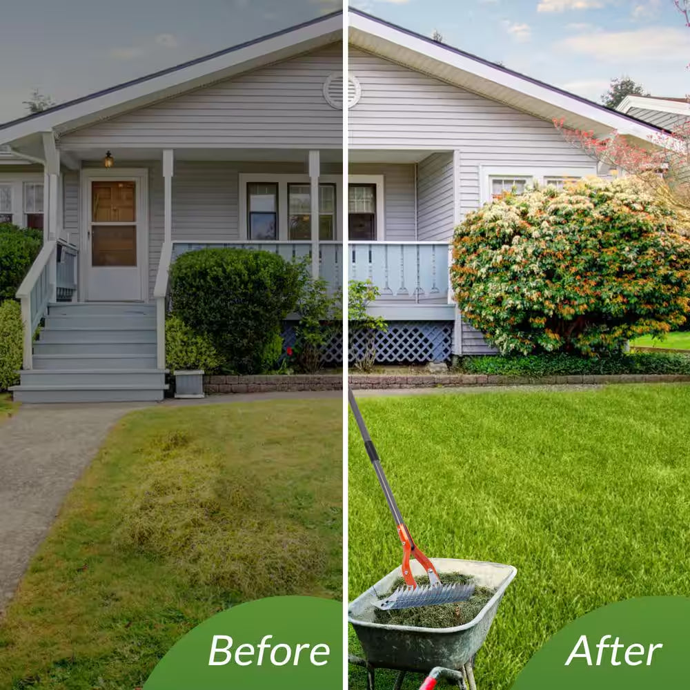 70 In. Adjustable Steel Handle Thatch Rake With19 Tines, Back Saving Lawn Thatching Rake for Garden Yard