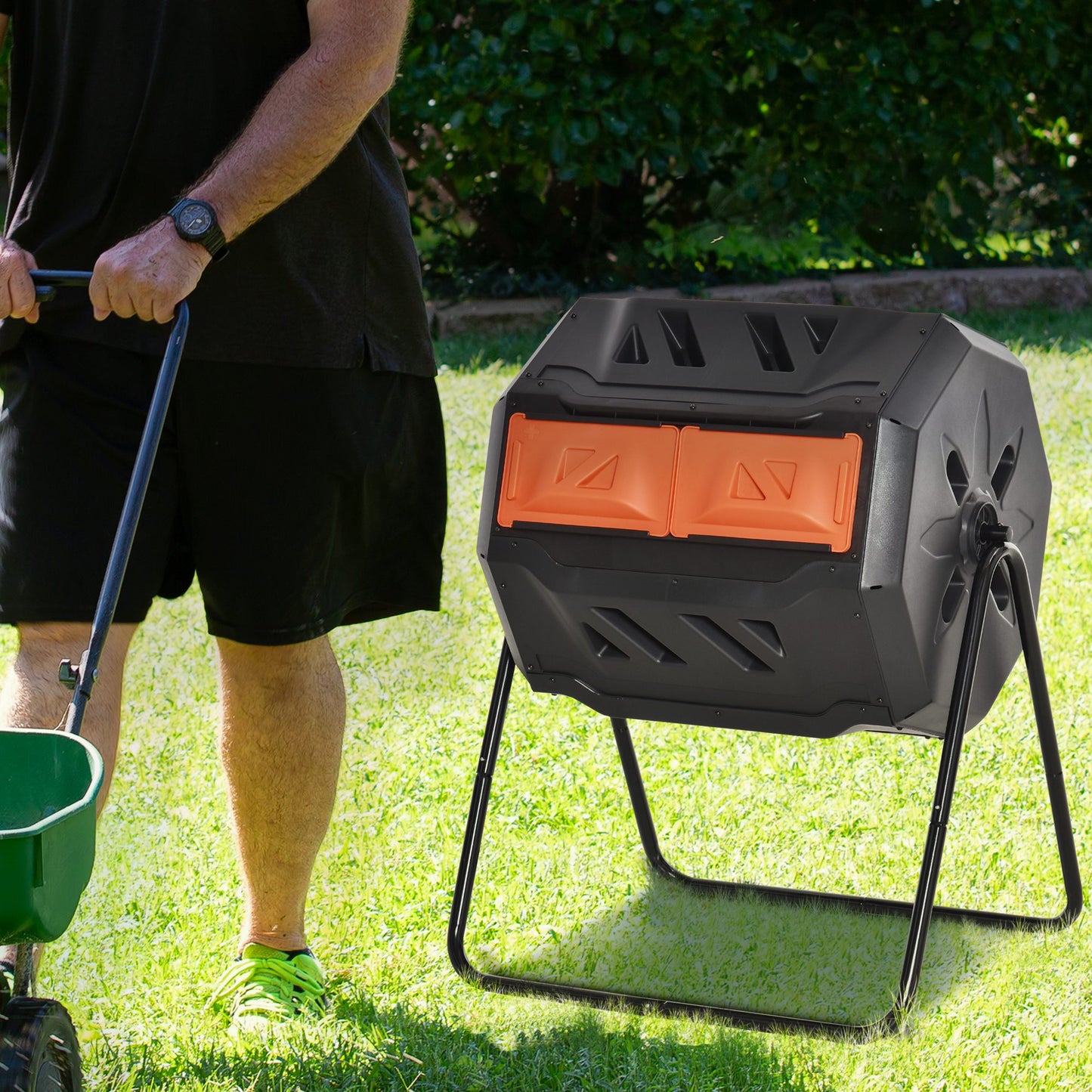 Dual Chamber Rotating Compost Bin 43 Gallon Outdoor Tumbling Composter