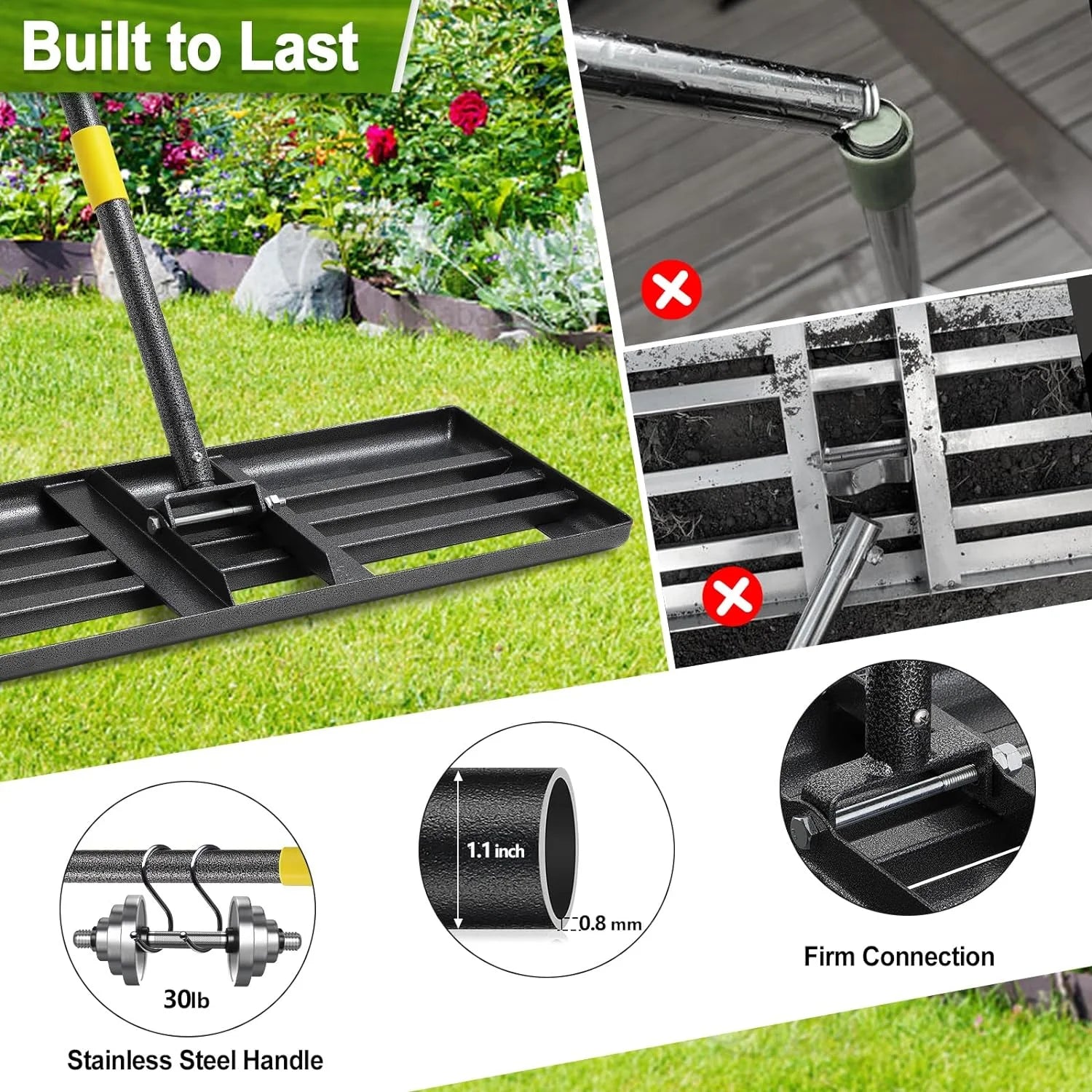 27" X 10" Lawn Leveling Rake,Large Level Lawn Tool, 5Ft Adjustable Long Handle Level Lawn Rake for Soil Grass Golf Field