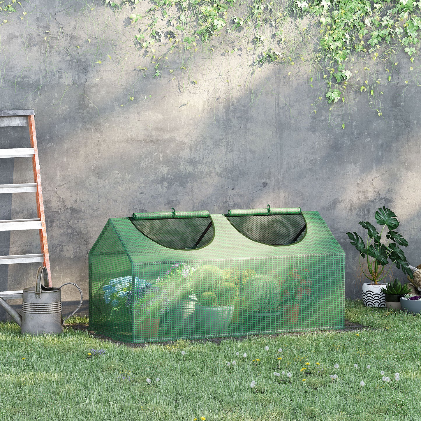 Portable Mini Greenhouse with PE Cover & Zippered Windows