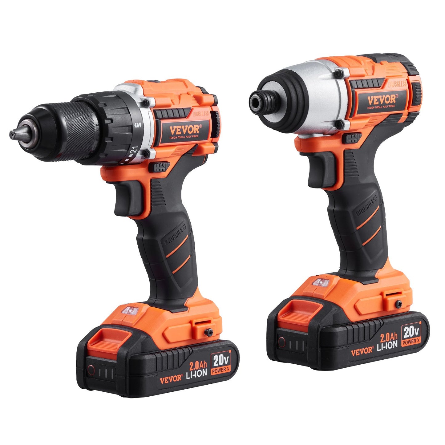 VEVOR 20V Brushless Cordless 2-Tool Drill & Impact Driver Combo Kit with Batteries