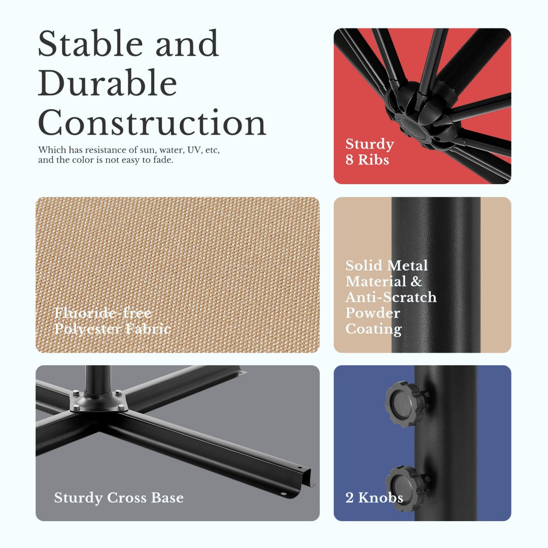 9.8 ft Cantilever Patio Umbrella – UPF 50+, Crank Tilt, Vented Canopy, 73.2 Sq Ft Shade