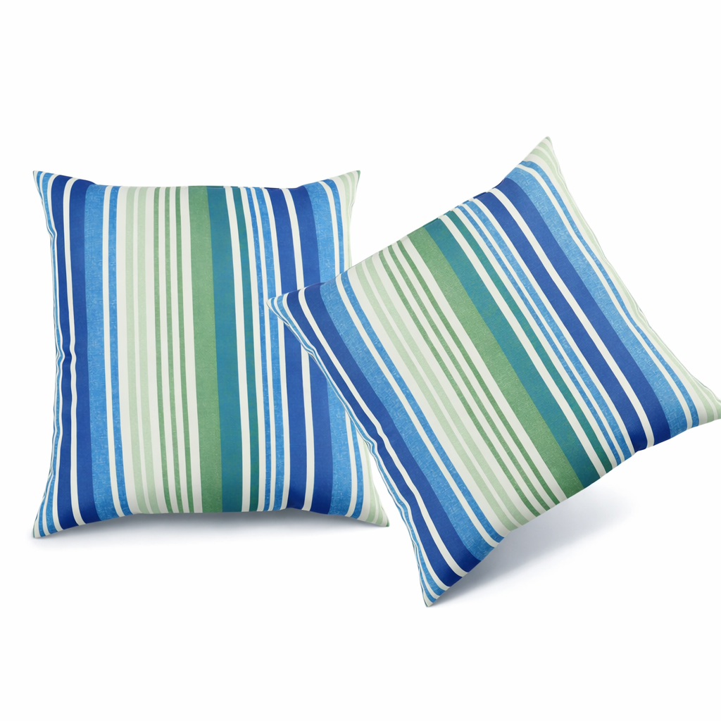 18x18 Waterproof Outdoor Throw Pillows, Striped Navy Blue – Set of 2