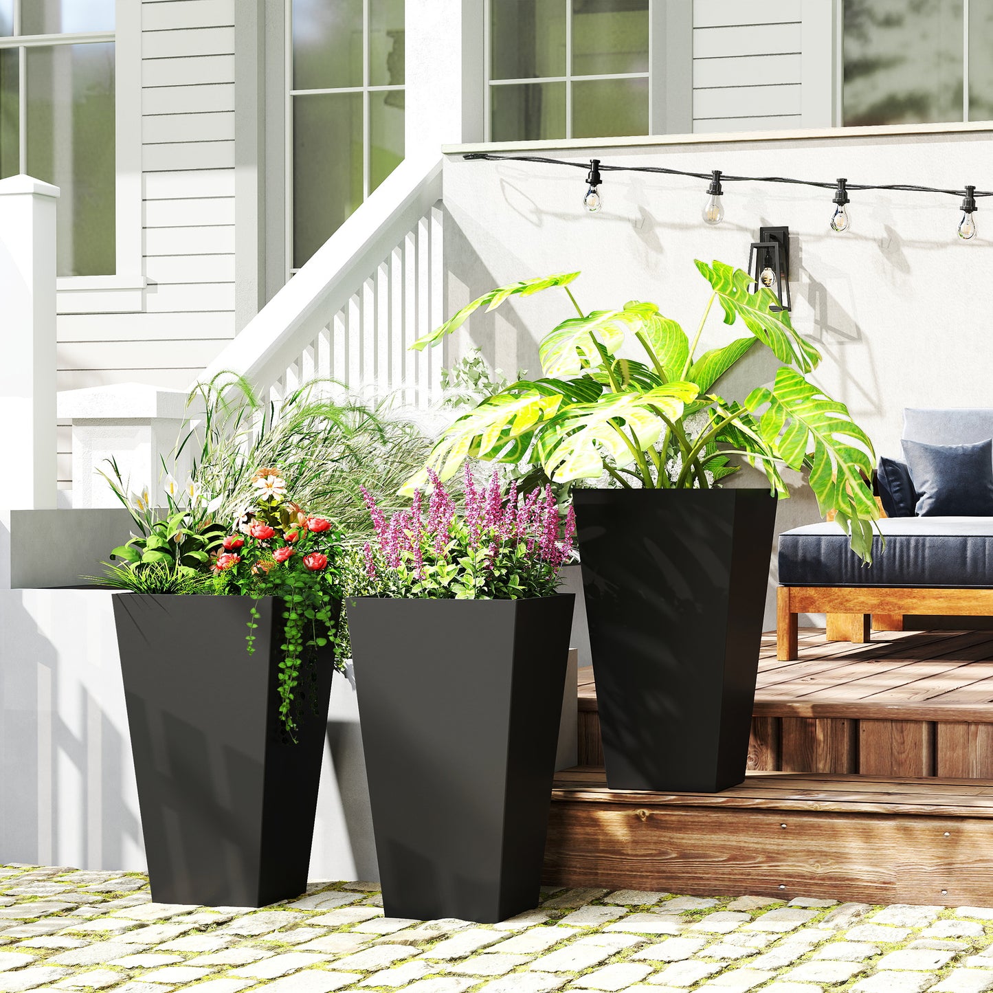 Tall Square Planter Set - Weather-Resistant Indoor/Outdoor Plant Pots