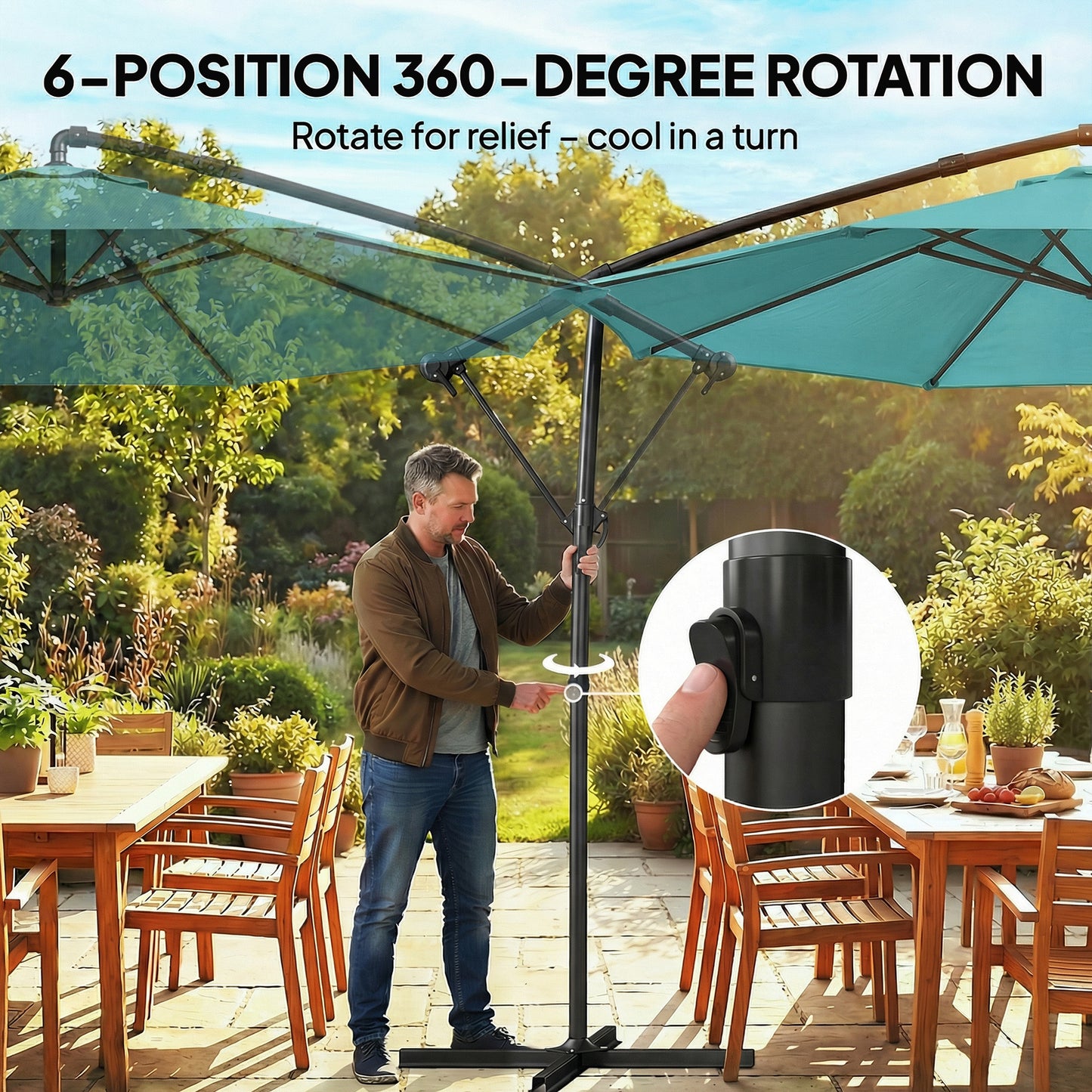 10 ft Sky Blue Offset Cantilever Patio Umbrella – 360° Rotating, Wind Resistant, UPF 30+