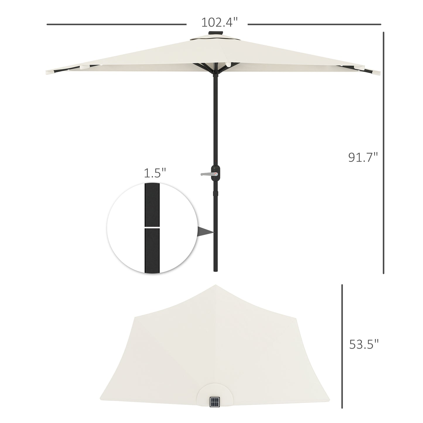 8.5 ft Solar LED Wall Umbrella – Wind Resistant, UPF 30+, Balcony & Patio