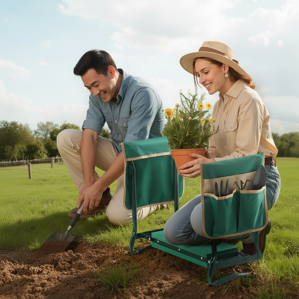 Folding Garden Kneeler & Seat with 2 Tool Bags, 330 lb Capacity