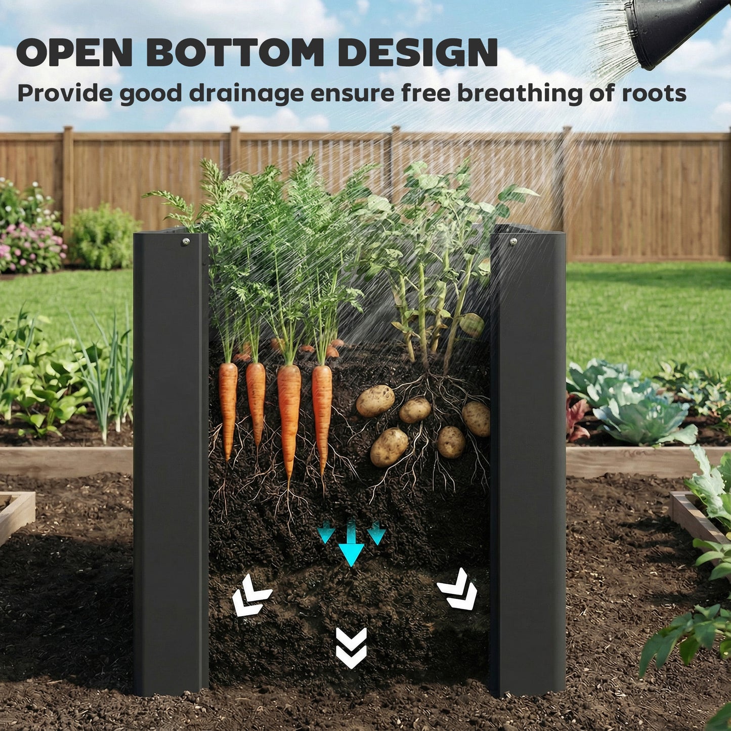 Extra-Deep Galvanized Steel Raised Garden Bed with Gloves, 1.4 x 1.4 x 1.5 ft – Black