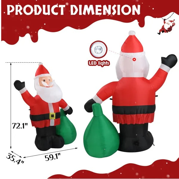 6ft Christmas Inflatable Santa Decoration with LED Lights for Outdoor Yard
