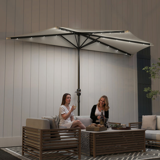 8.5 ft Solar LED Half Patio Umbrella with Crank & Wind Vent