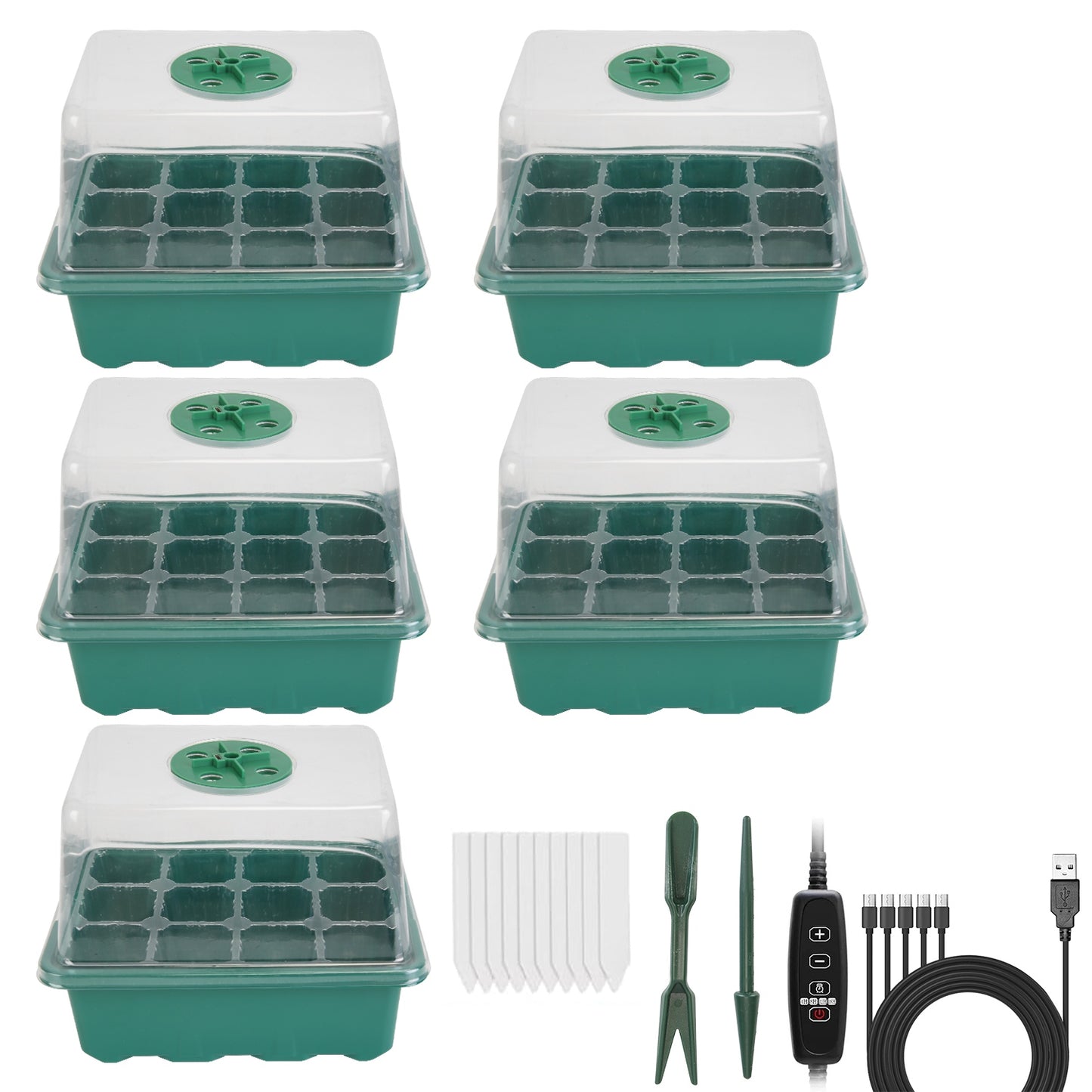 5-Pack Seed Starter Trays with Full-Spectrum LED Grow Lights and Timer