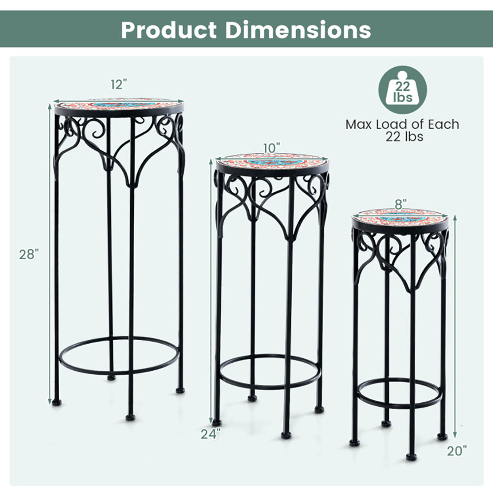 3-Piece Mosaic Plant Stand Set – Stackable Metal Outdoor Plant Holders
