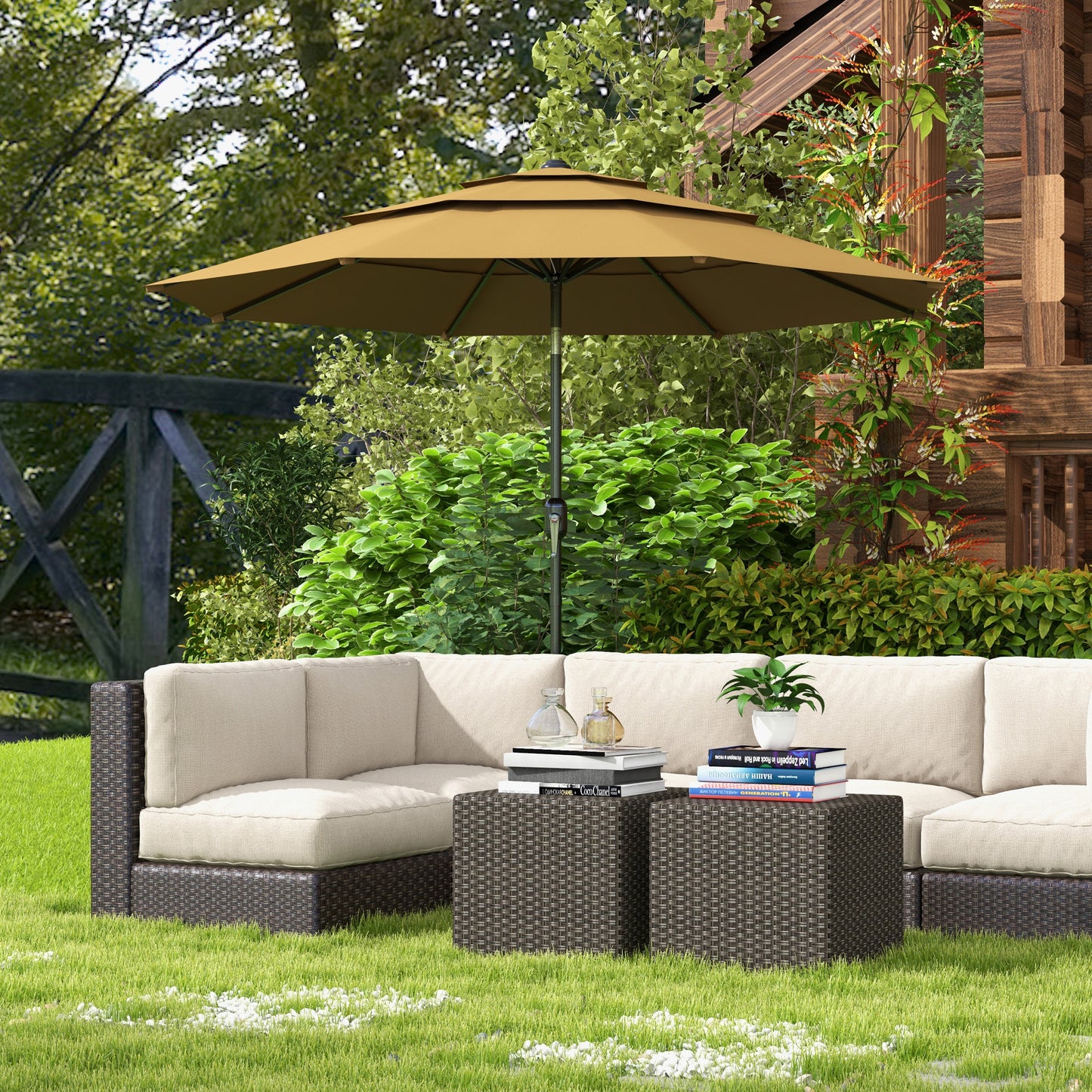 9 ft Patio Umbrella with Crank, Wind Resistant Canopy & Tilt – Tan