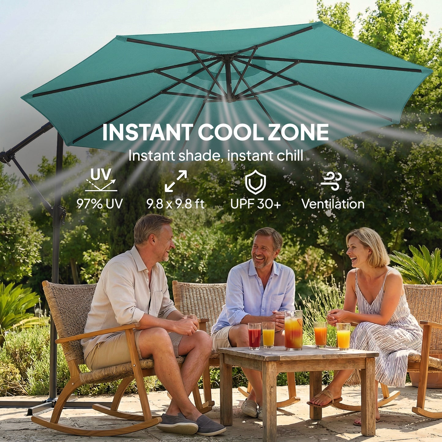 10 ft Sky Blue Offset Cantilever Patio Umbrella – 360° Rotating, Wind Resistant, UPF 30+