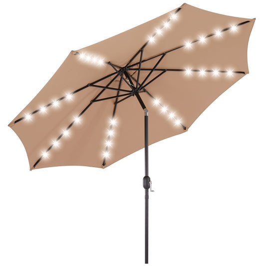 10 ft Solar LED Patio Umbrella – 32 Lights, UV Protection & Tilt