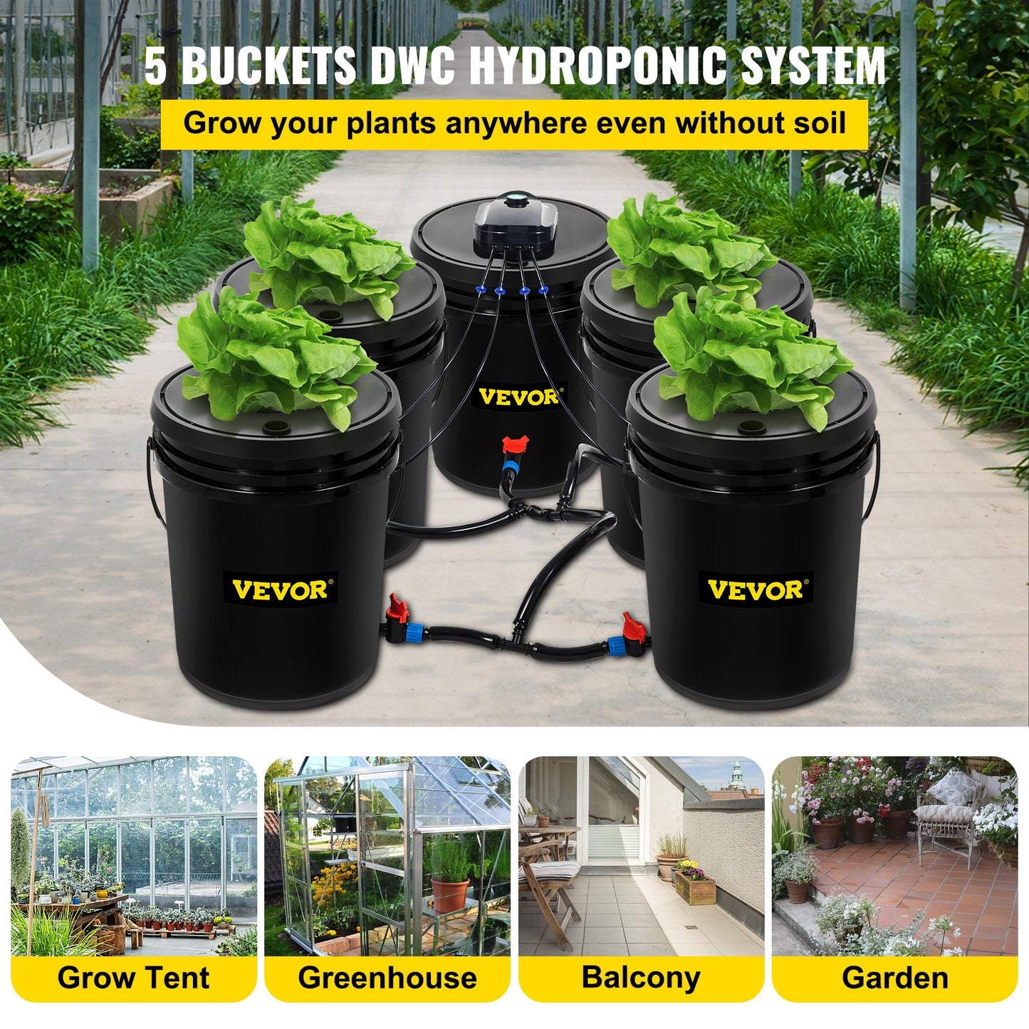 VEVOR DWC Hydroponic System – 5 Gallon 5-Bucket Deep Water Culture Kit