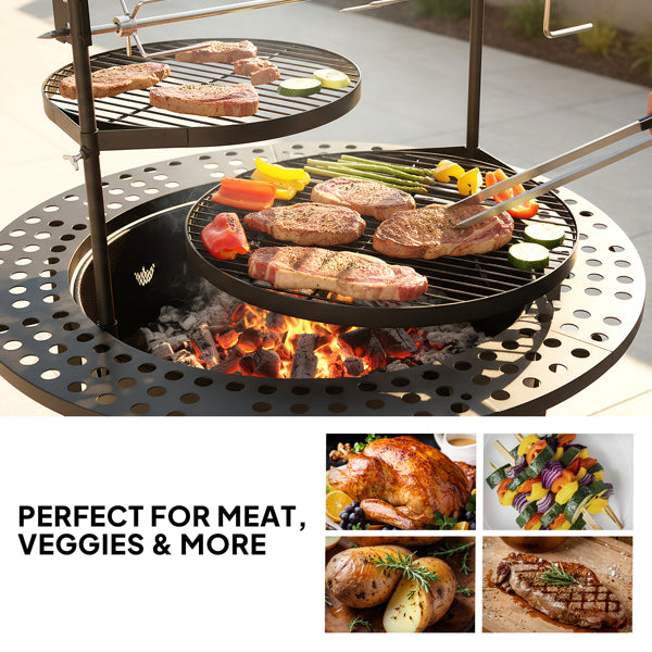 33-Inch Fire Pit & BBQ Grill with Rotisserie, 2 Grates
