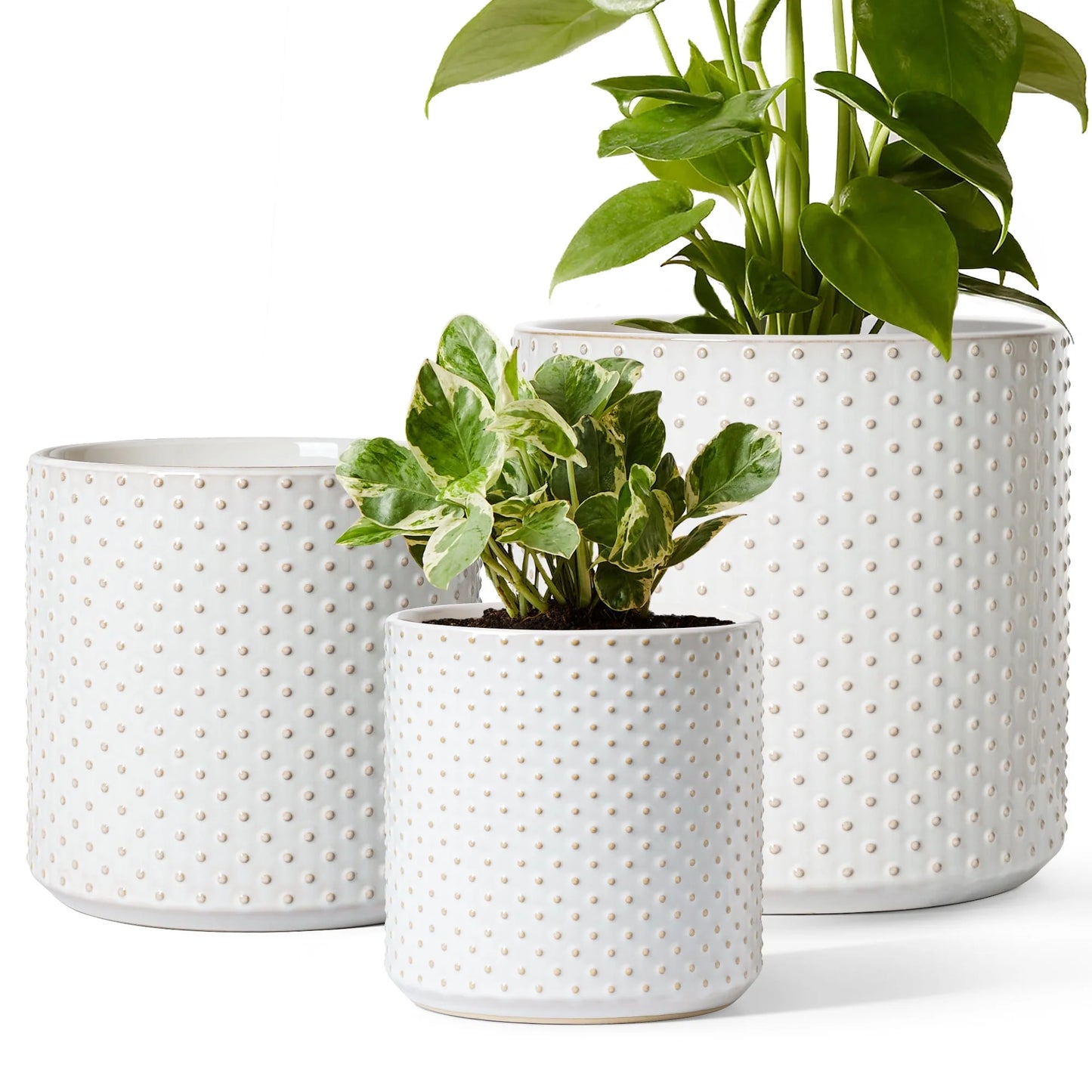 Set of 3 (10"+8"+6") Plant Pots with Drainage Hole & Plug for Indoor & Patio Decor, White Indoor Plant Pots