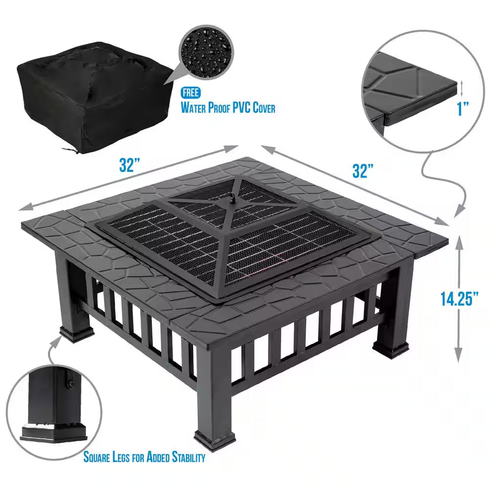 Durango 32 In. X 16.9 In. Square Steel Charcoal Fire Pit