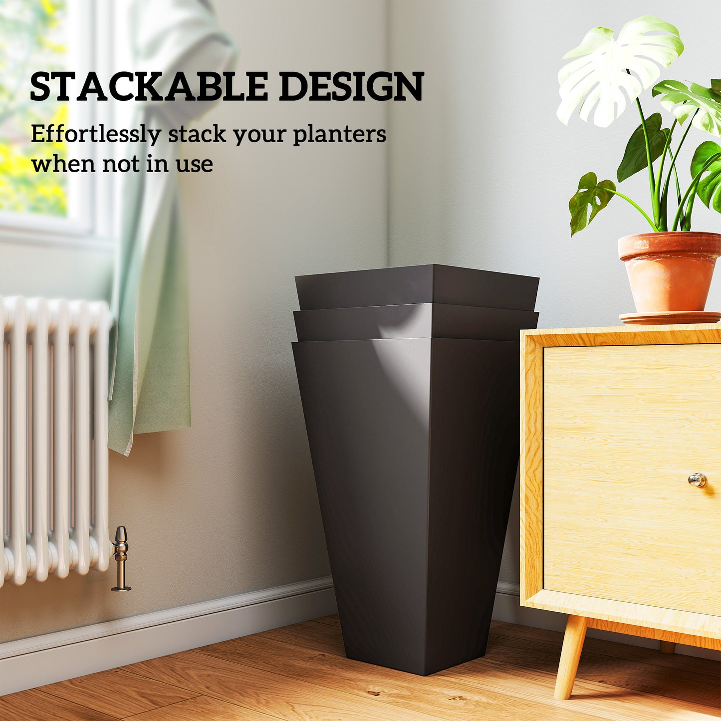 Tall Square Planter Set - Weather-Resistant Indoor/Outdoor Plant Pots