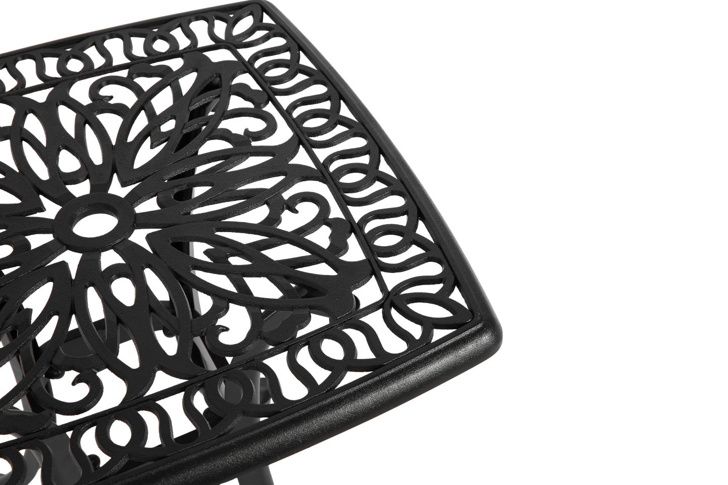 3-Piece Cast Aluminum Bistro Set – Floral & Lattice Design, Rustproof, Black