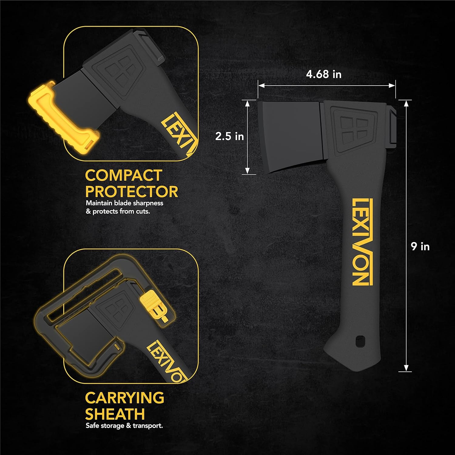 V9 Camping Hatchet, 9-Inch Axe | Ergonomic Grip, Lightweight Fiber-Glass Composite Handle | Protective Carrying Sheath Included (LX-V9)
