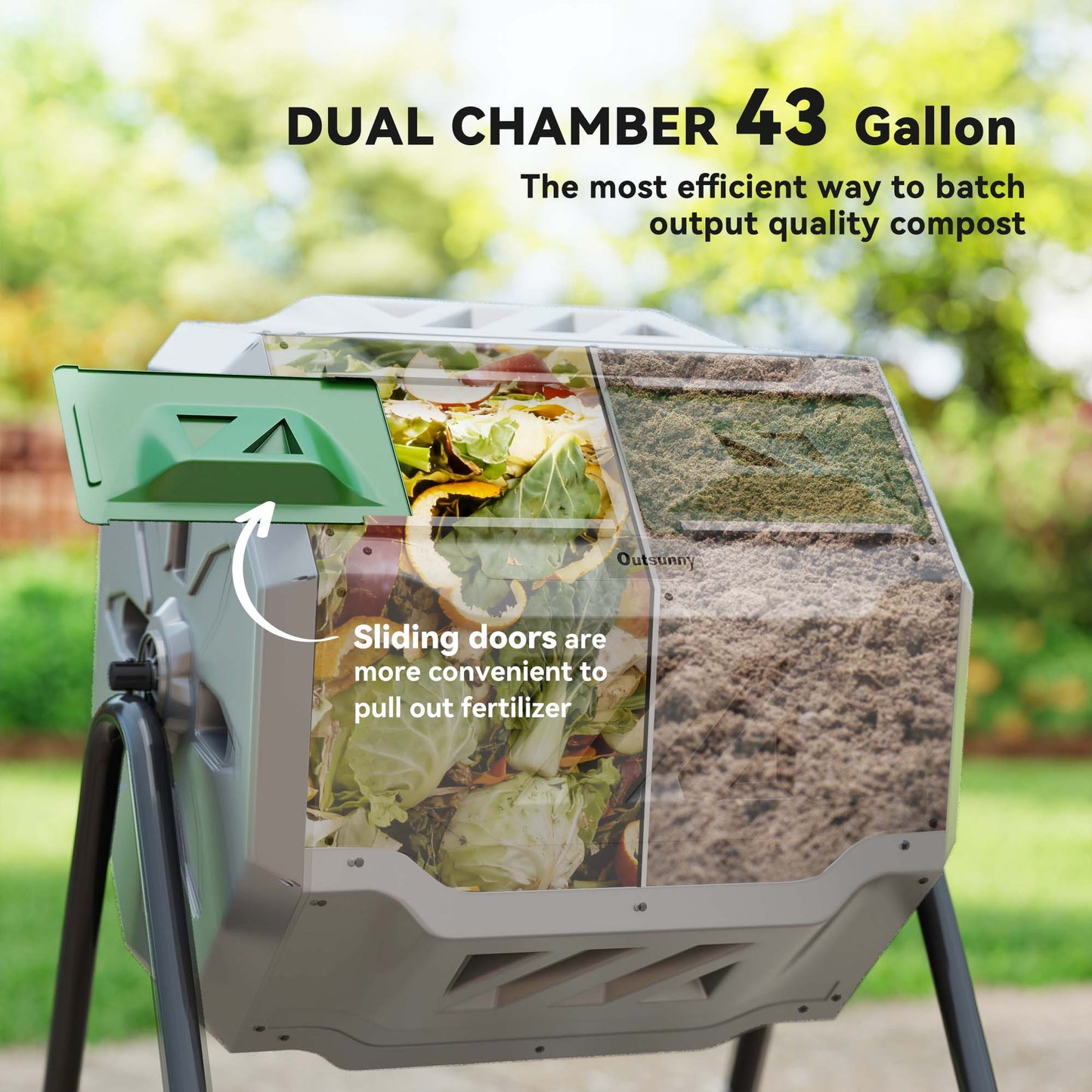 43-Gallon Dual Chamber Tumbling Composter with 360° Rotation