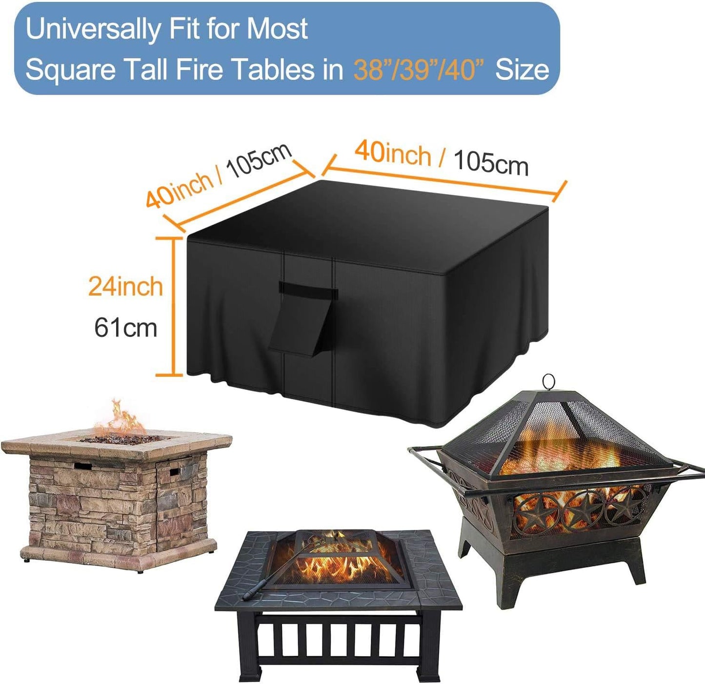 Gas Fire Pit Cover Square 40X40X25 Inch Fire Pit Table Protective Cover for Outdoor Patio Garden Waterproof and Anti-Fade