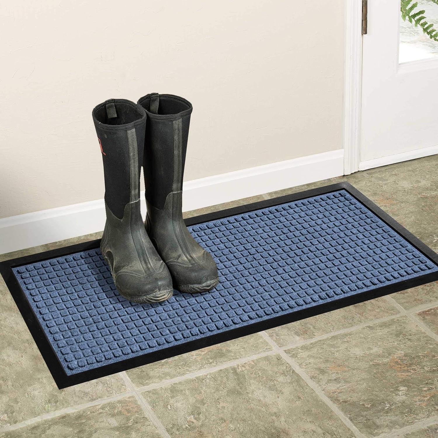 Hudson Exchange (15"X34", Navy) Waterhog Classic Boot Tray Floor Mat with Rubber Border