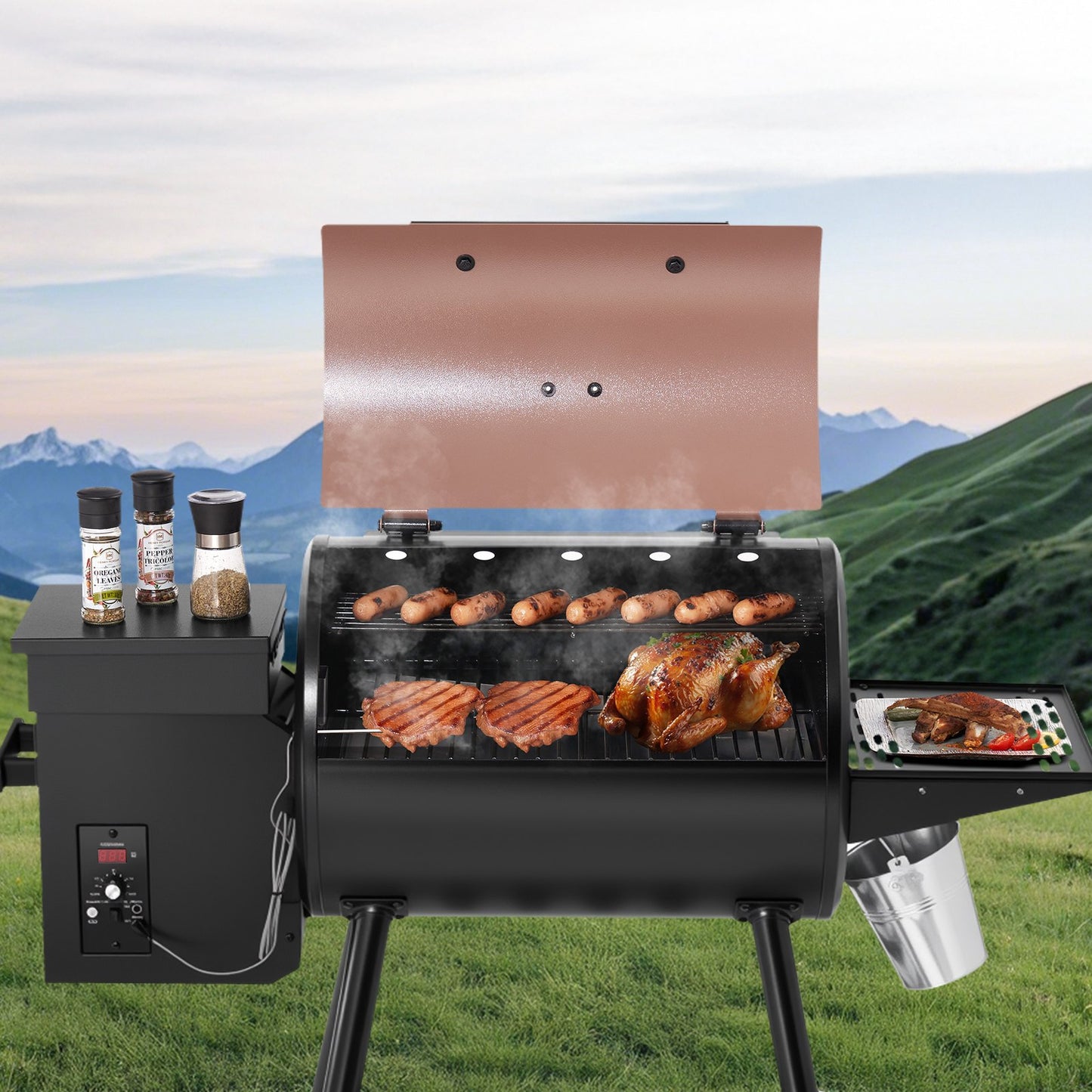 Wood Pellet Grill & Smoker with Digital Controls | 456 Sq In, 12-Lb Hopper, Carbon Steel