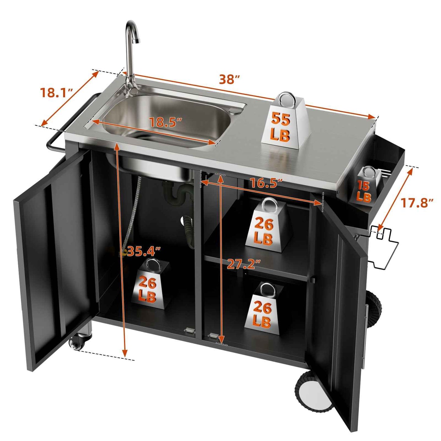Stainless Steel Outdoor Grill Cart with Sink & Storage Cabinet