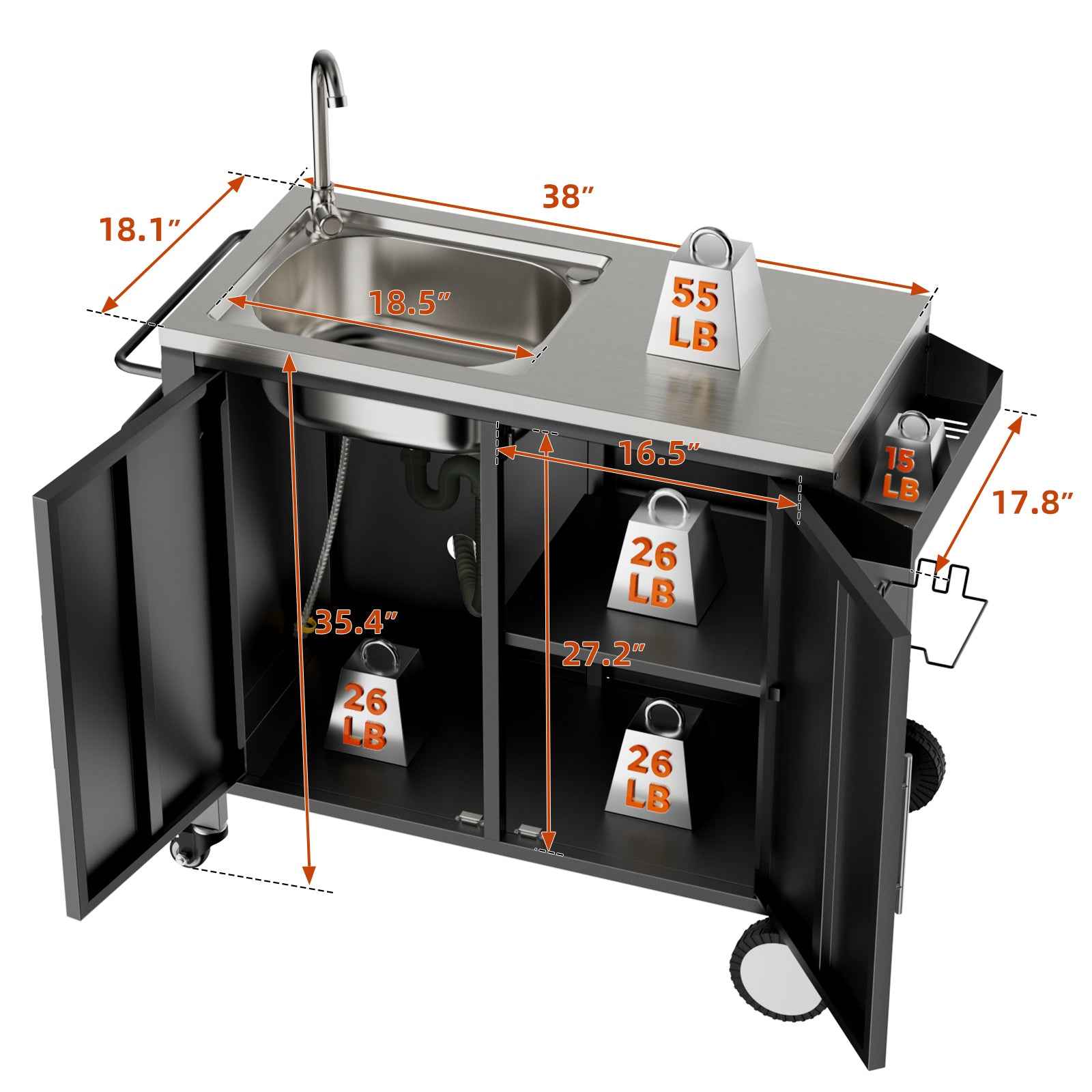 Stainless Steel Outdoor Grill Cart with Sink & Storage Cabinet