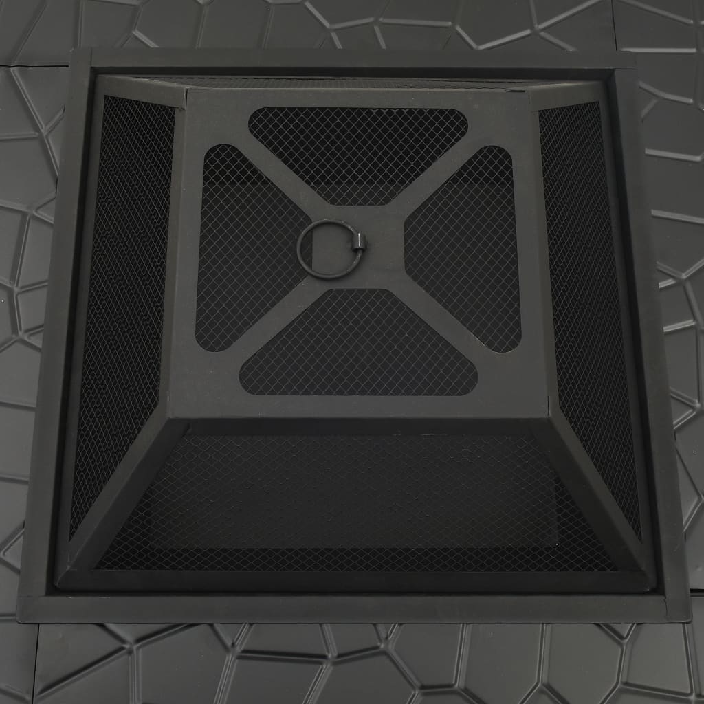 Fire Pit with Poker & Spark Screen - 79x79cm Steel Outdoor Fire Bowl