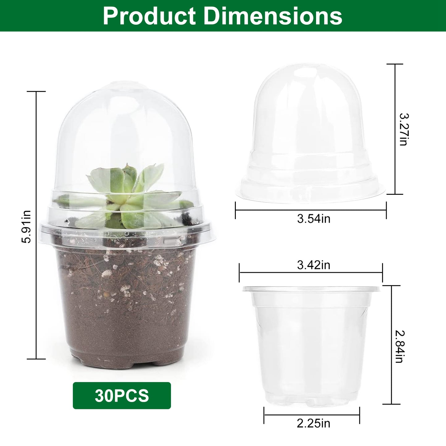30-Pack Clear Nursery Starter Pots with Humidity Domes – 9-Hole Drainage, Reusable