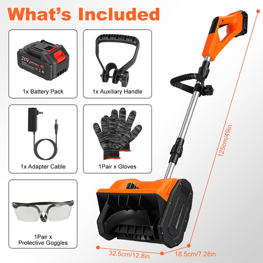 500W Cordless Snow Shovel with Battery, Gloves & Goggles - 21V Foldable