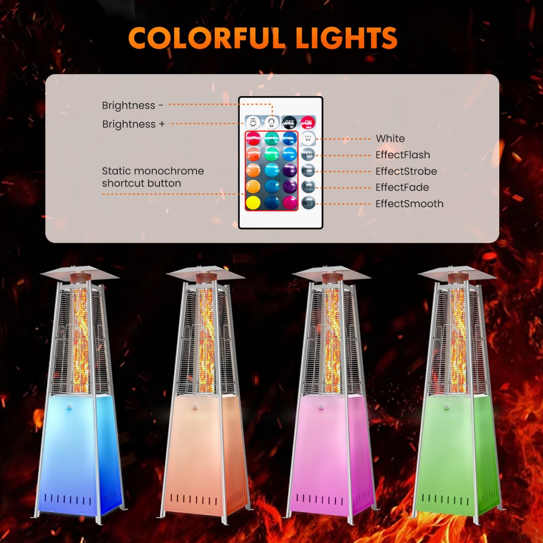 48,000 BTU Propane Pyramid Patio Heater with LED Lights, Wheels & Safety