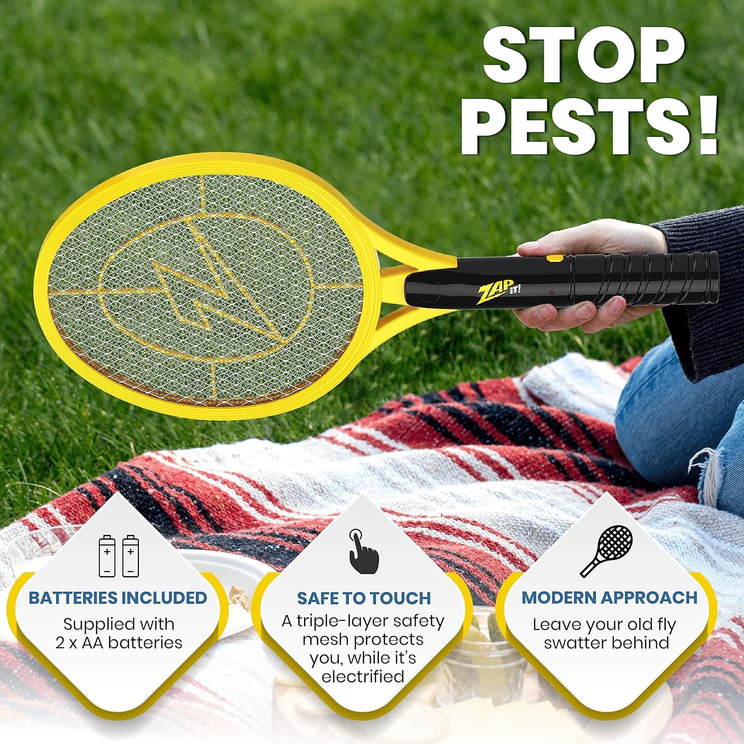 Zap It Bug Zapper Battery Powered (2Xaa Included) Bug Zapper Racket, 3,500 Volt, 2 Pack