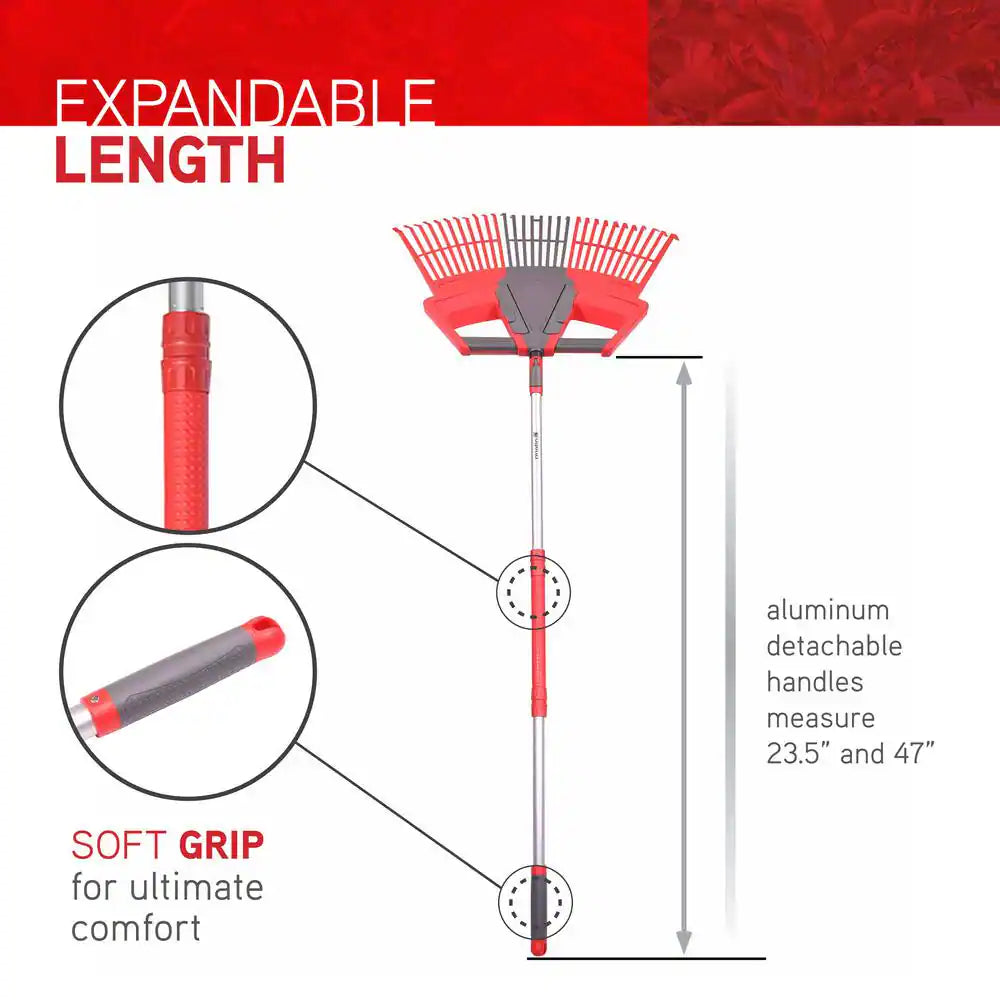 30 In. W 3-In-1 Aluminum Handle Leaf Rake