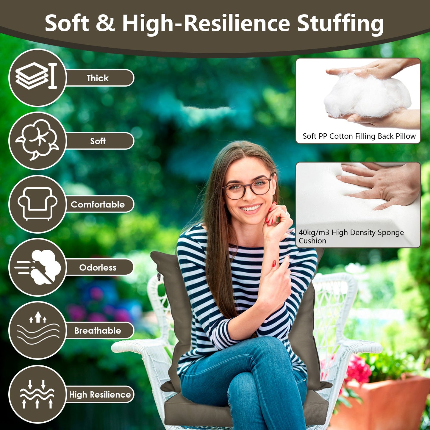 Outdoor Deep Seat Cushion & Back Pillow Set – Waterproof, UV-Resistant, 4 Colors - Rooted Supplies