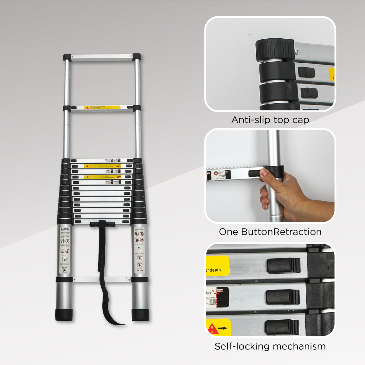 14.5 FT Telescoping Aluminum Ladder - Lightweight Extension Ladder