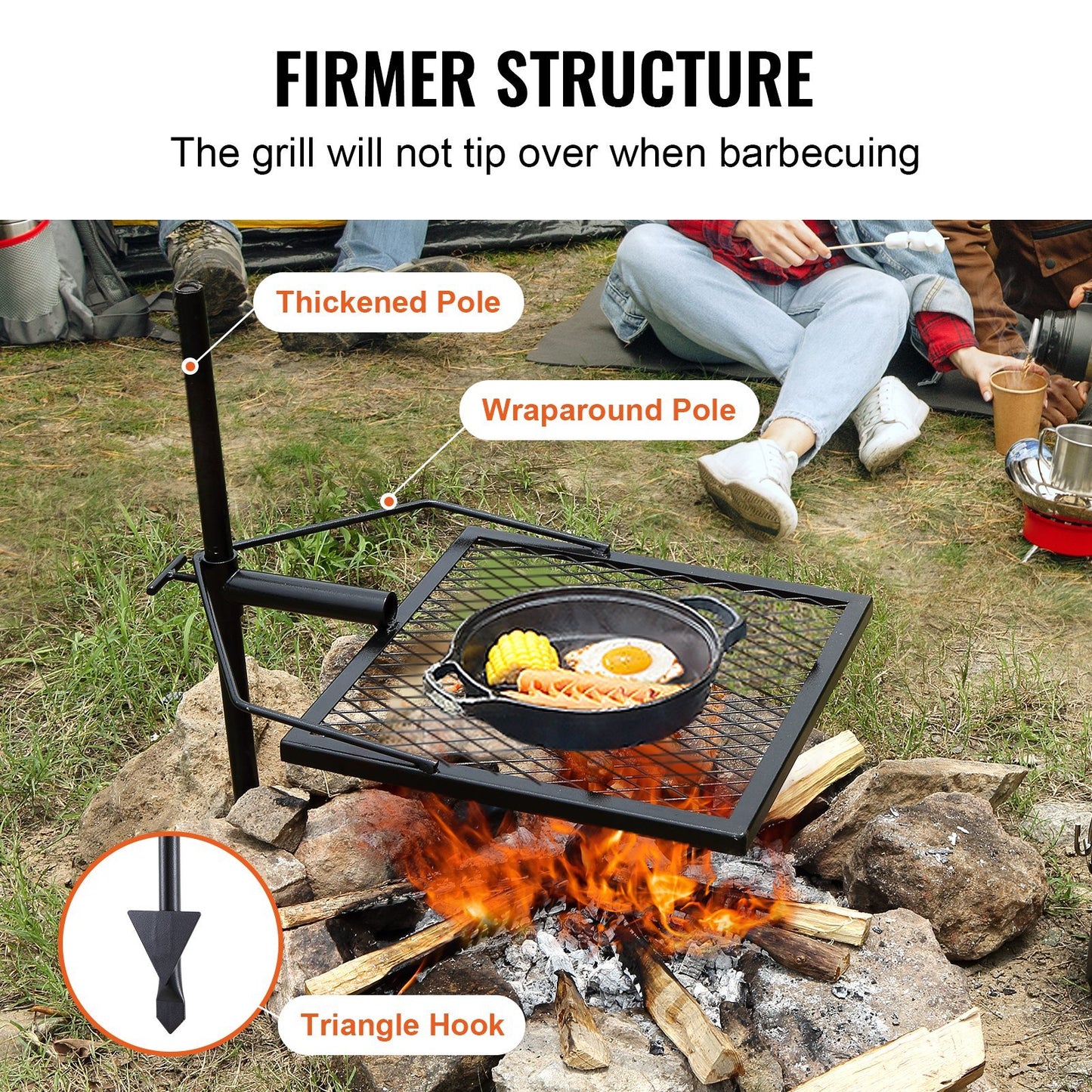 VEVOR 360° Swivel Campfire Grill – Heavy Duty Steel Fire Pit Cooking Grate