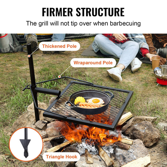 VEVOR 360° Swivel Campfire Grill – Heavy Duty Steel Fire Pit Cooking Grate