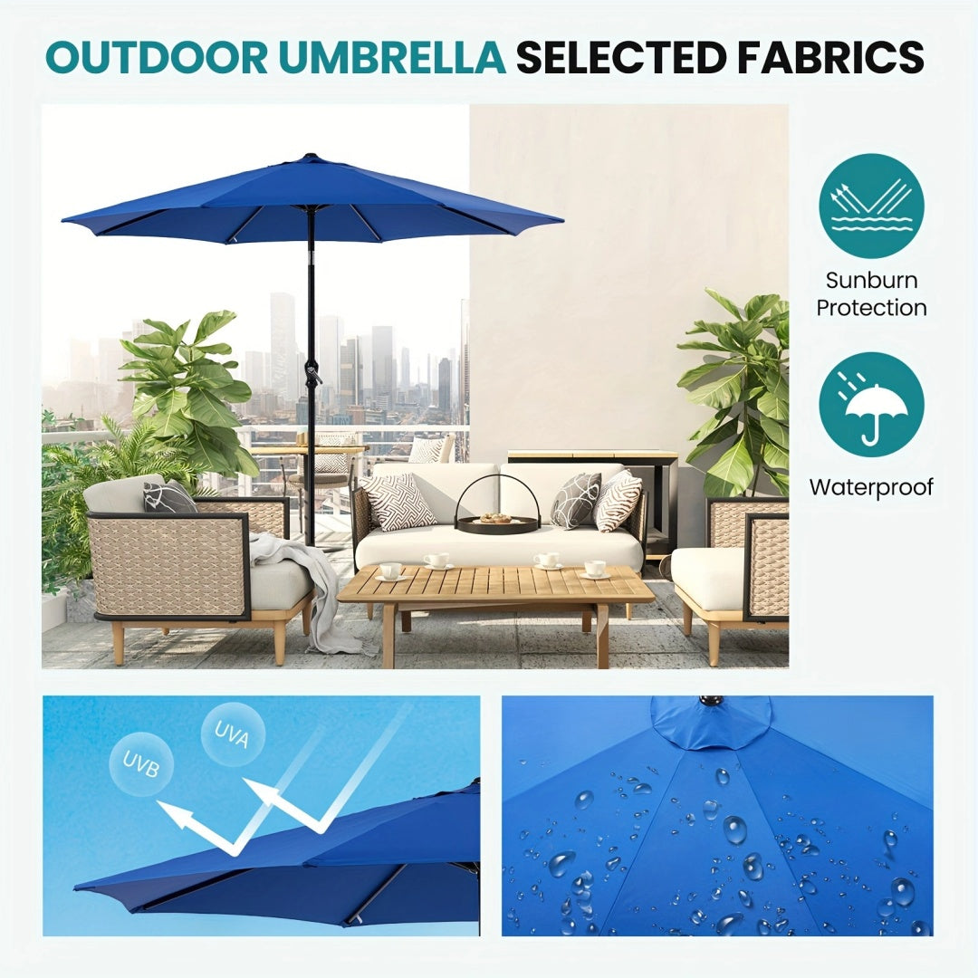 9 ft Outdoor Patio Umbrella with Push Button Tilt & Crank – 8 Rib