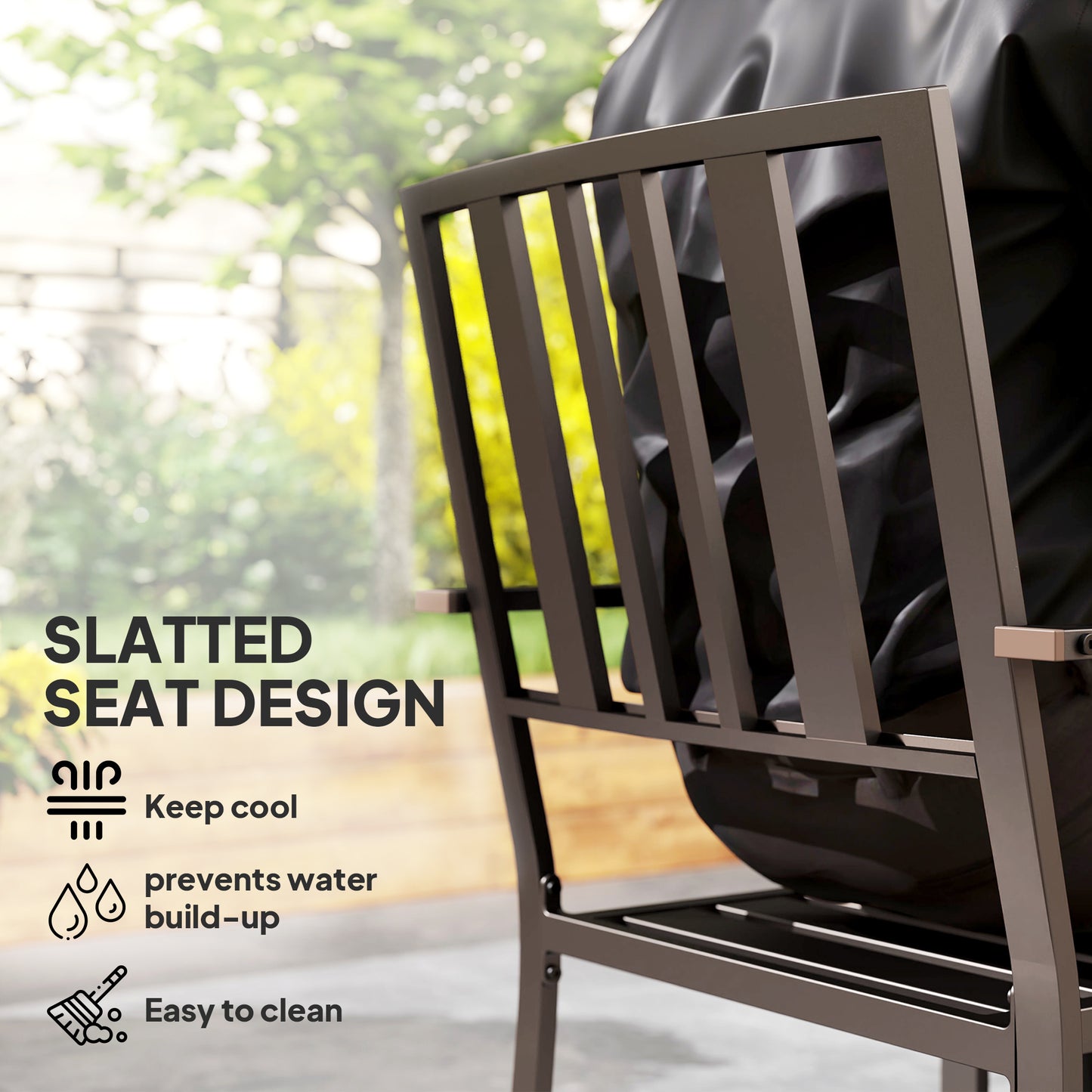 Stackable Metal Patio Dining Chairs with Slatted Design | Set of 2, Dark Brown