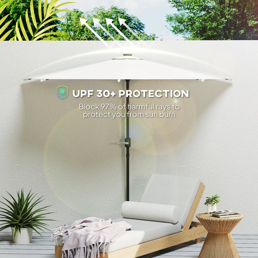 8.5 ft Solar LED Half Patio Umbrella with Crank & Wind Vent