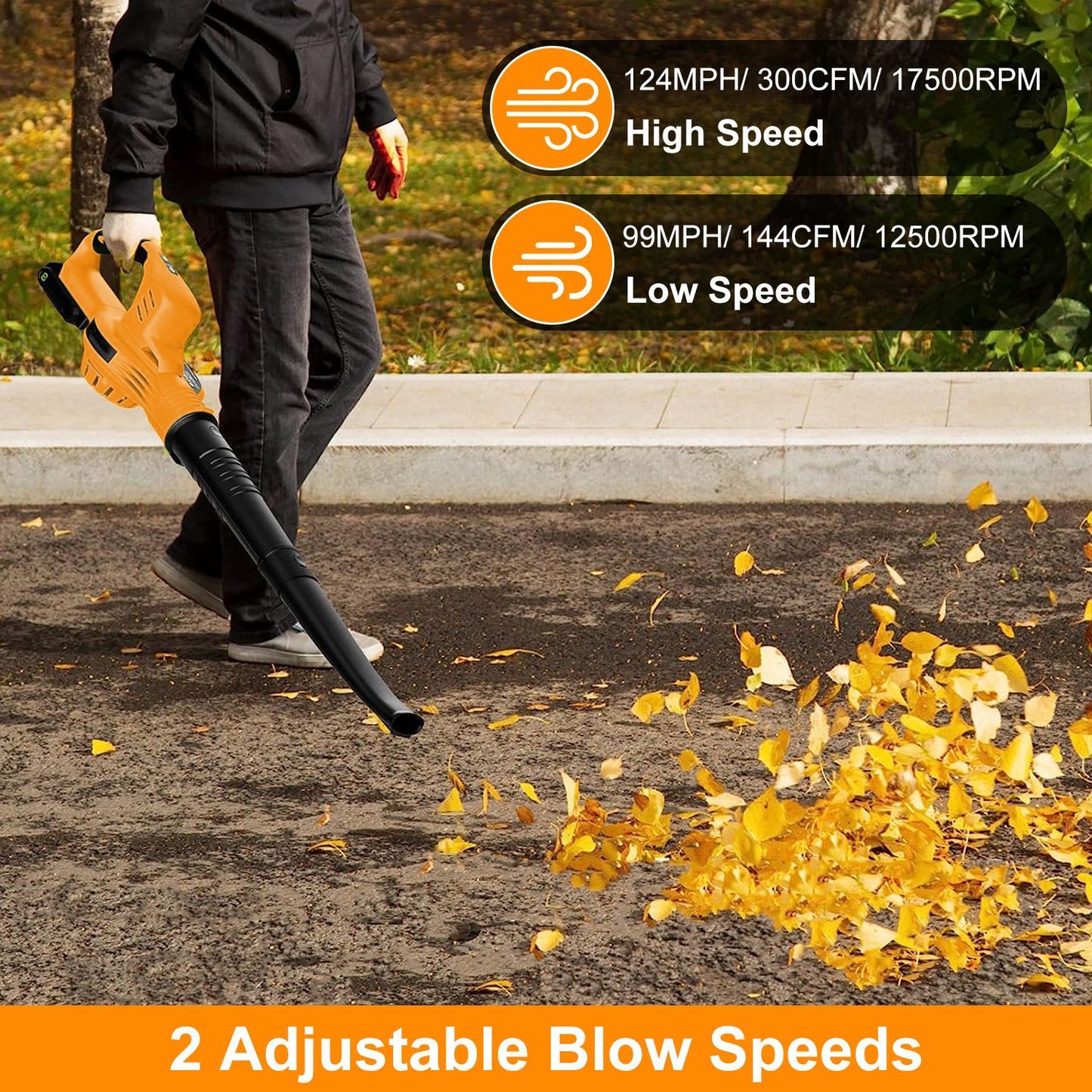 Cordless Leaf Blower 124MPH with 2x 18V Batteries – Makita Compatible